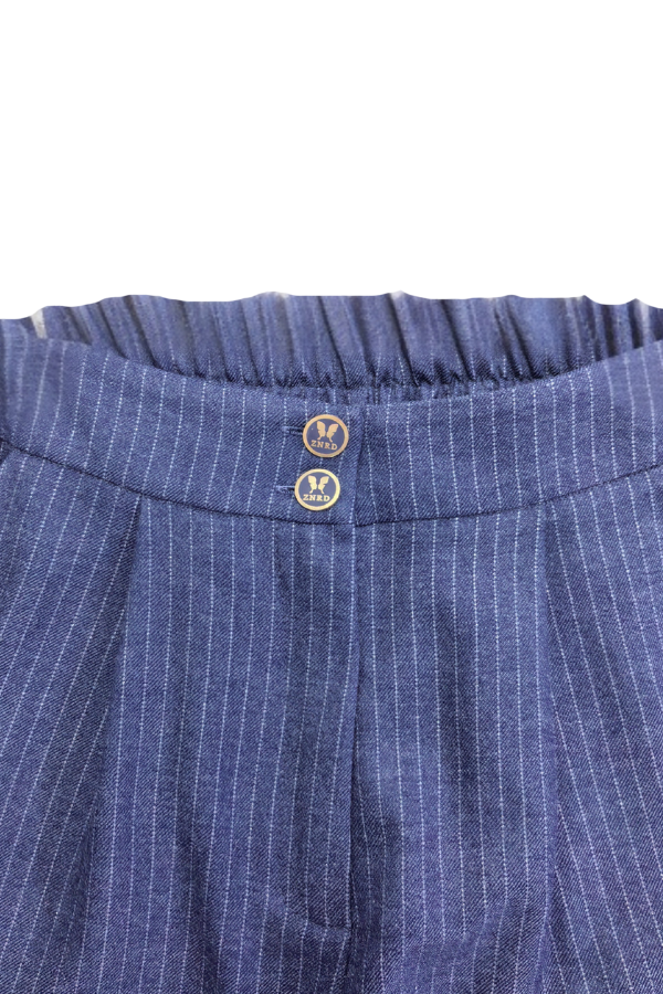 Zerina Çizgili Kot Görünümlü Tek Pileli Pantolun