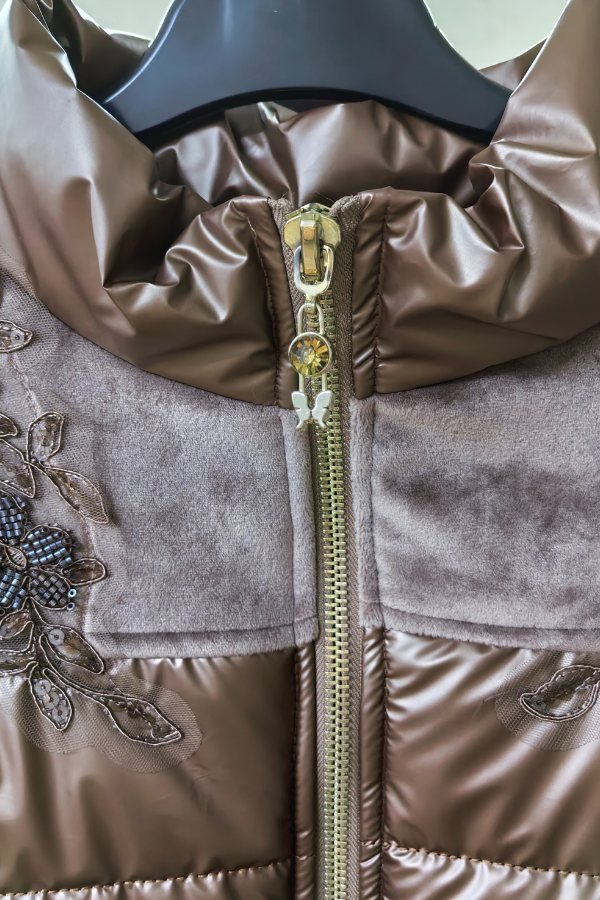 Zerina Kadife İşleme İşleme Detaylı Mont Yelek