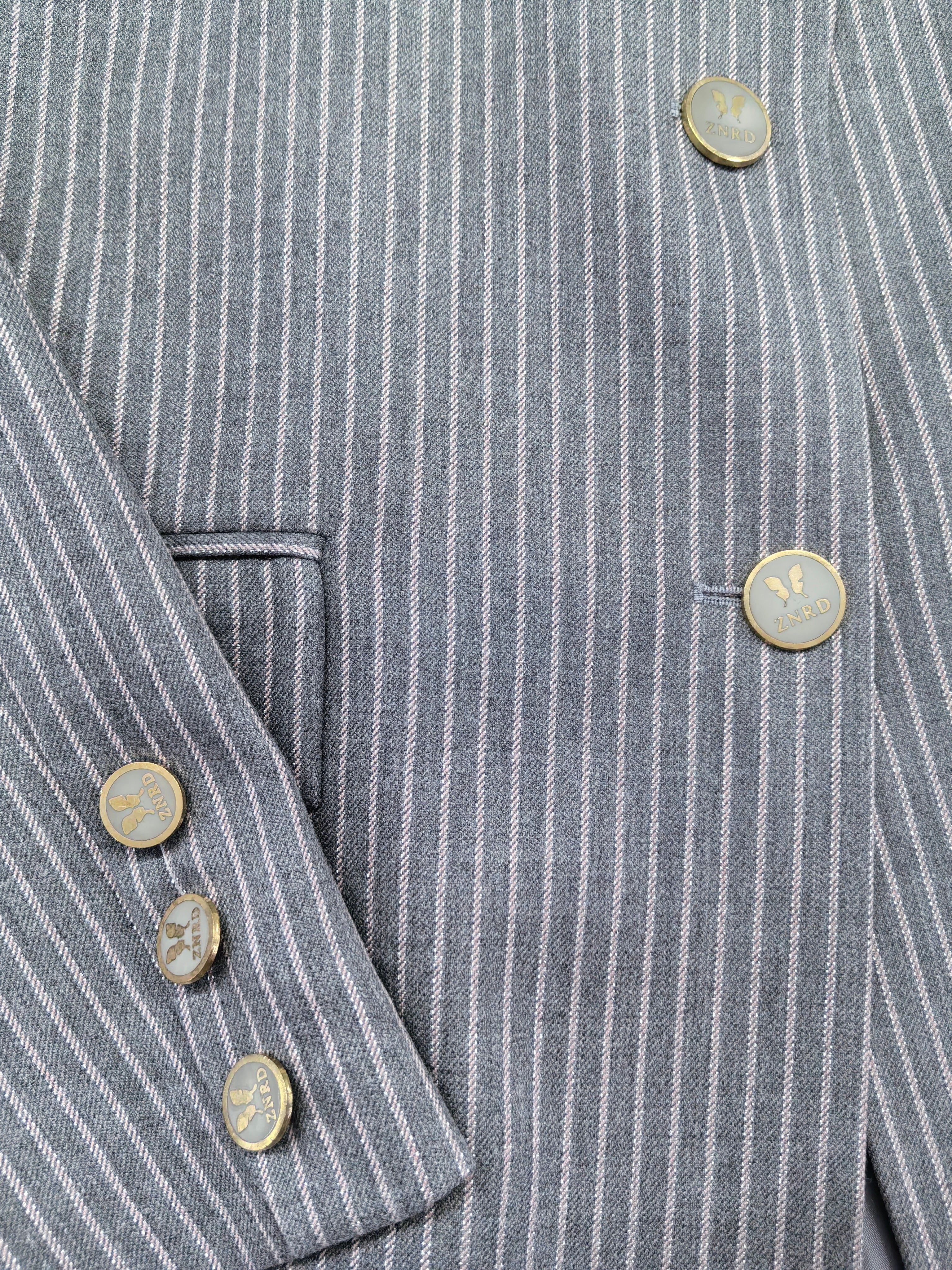 Zerina Pudra Çizgili Gri Ceket