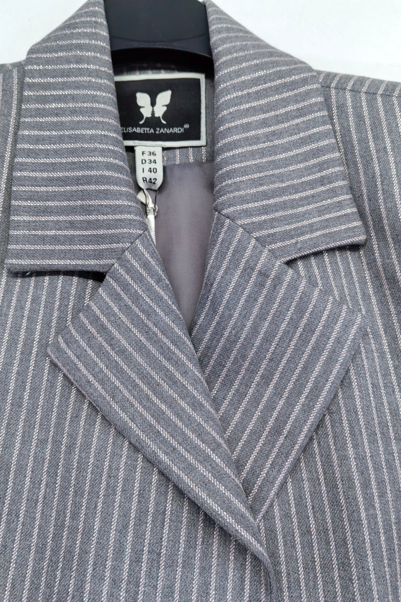 Zerina Pudra Çizgili Gri Ceket