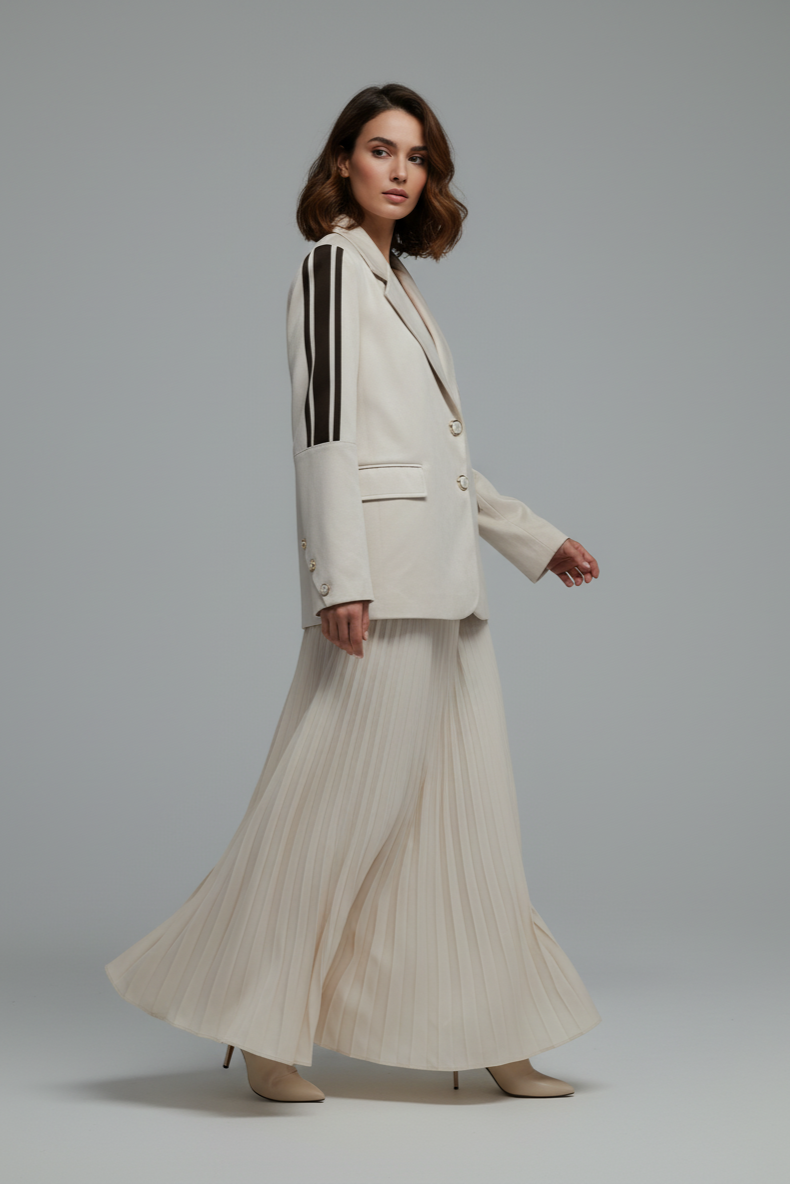 Süet Şerit Detaylı Bej Ciclo Ceket