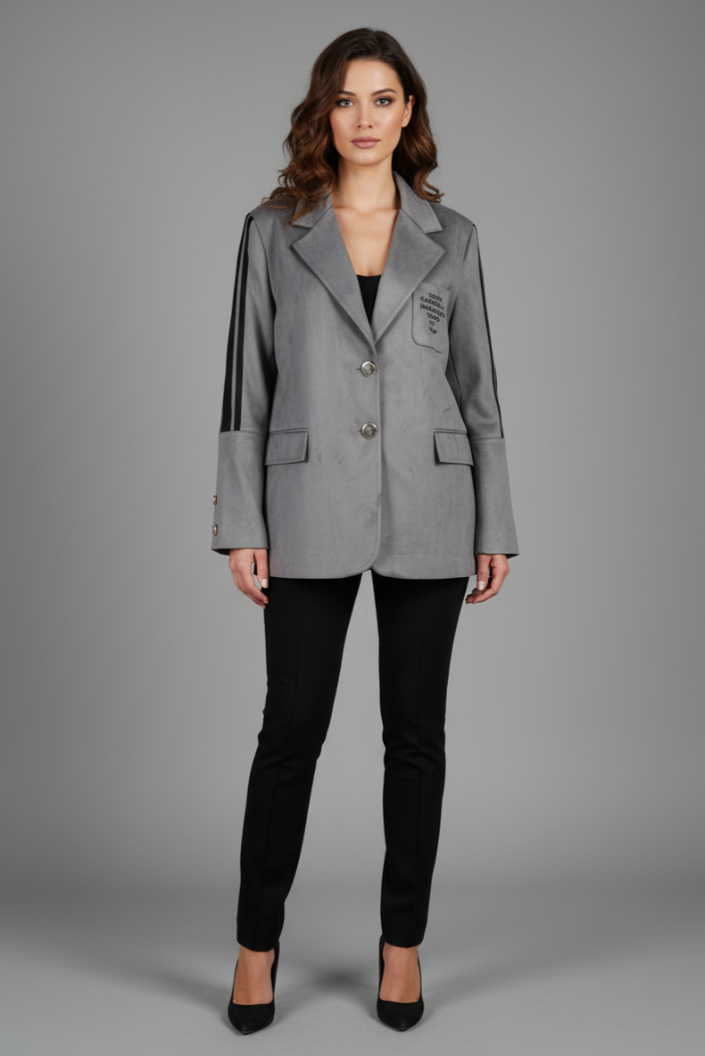 Süet Şerit Detaylı Bej Ciclo Ceket