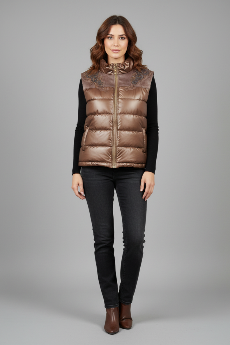 Zerina Kadife İşleme İşleme Detaylı Mont Yelek