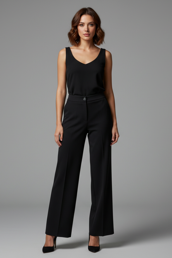 Zerina Tek Pileli Siyah Pantolon