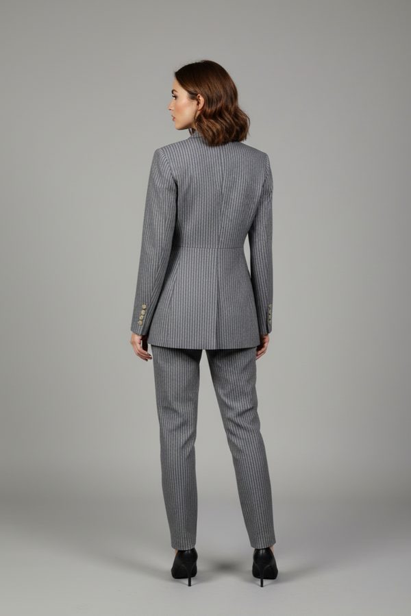 Zerina Pudra Çizgili Gri Ceket