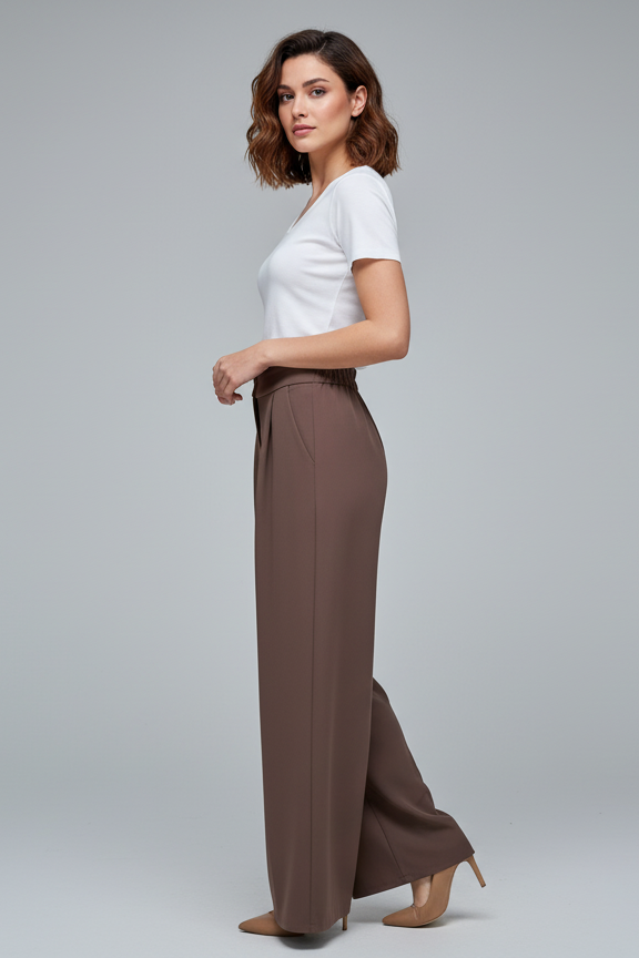 Zerina Tek Pileli Kahve Rengi Pantolon