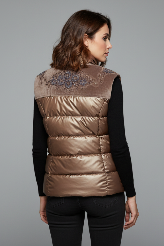 Zerina Kadife İşleme İşleme Detaylı Mont Yelek