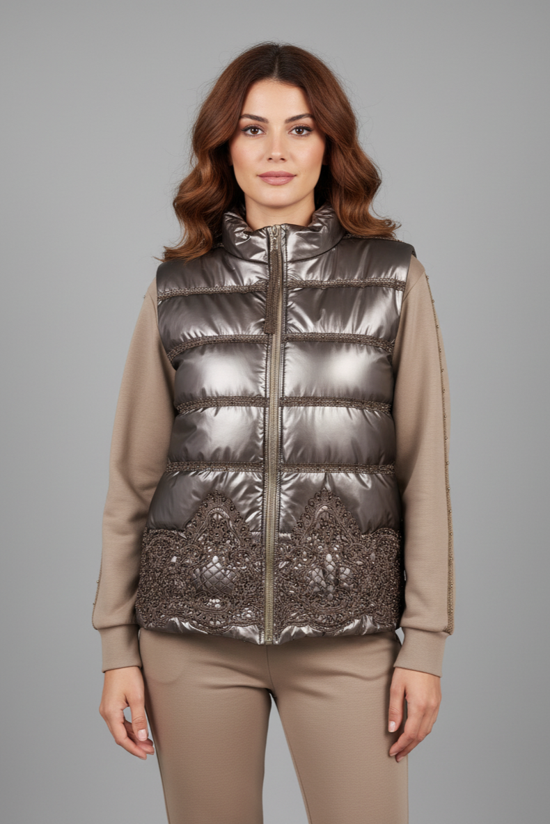 Zerina Boncuk Detaylı İşlemeli Mont Yelek Eşofman Takımı