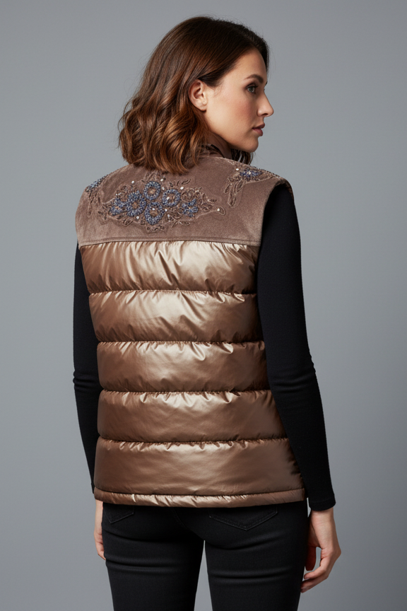 Zerina Kadife İşleme İşleme Detaylı Mont Yelek