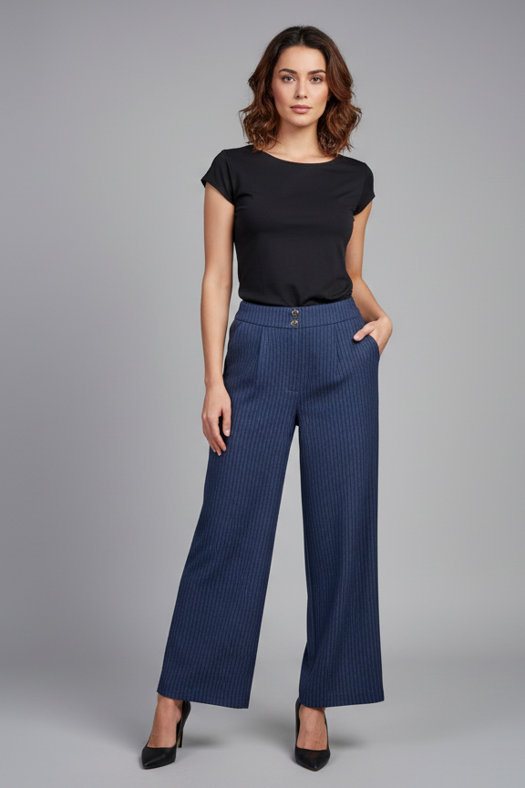 Zerina Çizgili Kot Görünümlü Tek Pileli Pantolun