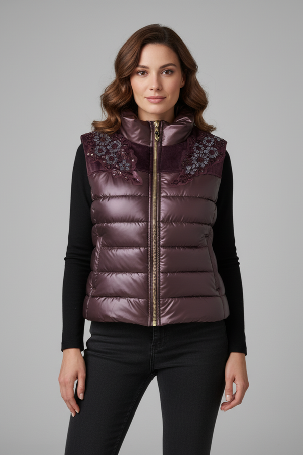 Zerina Kadife İşleme İşleme Detaylı Mont Yelek