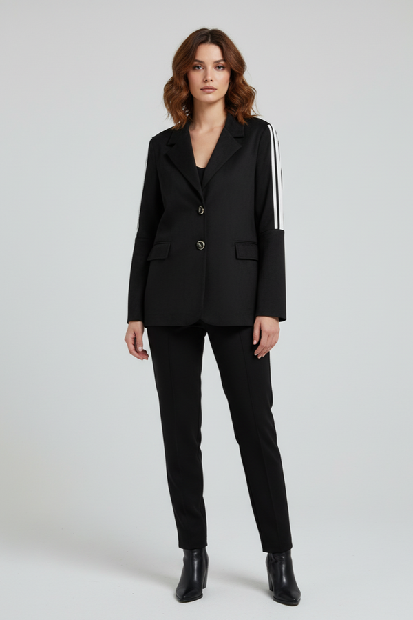 Süet Şerit Detaylı Siyah Ceket Ciclo Ceket