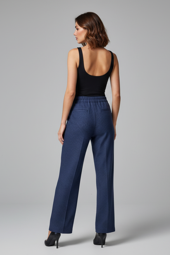 Zerina Çizgili Kot Görünümlü Tek Pileli Pantolun