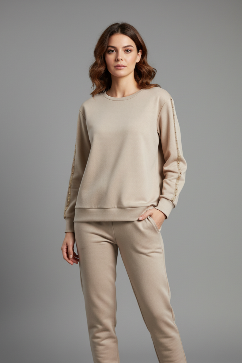 Zerina Boncuk Detaylı İşlemeli Mont Yelek Eşofman Takımı