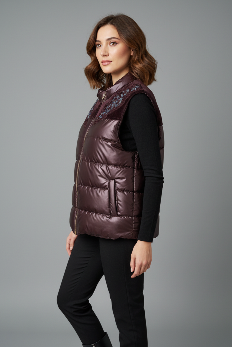 Zerina Kadife İşleme İşleme Detaylı Mont Yelek