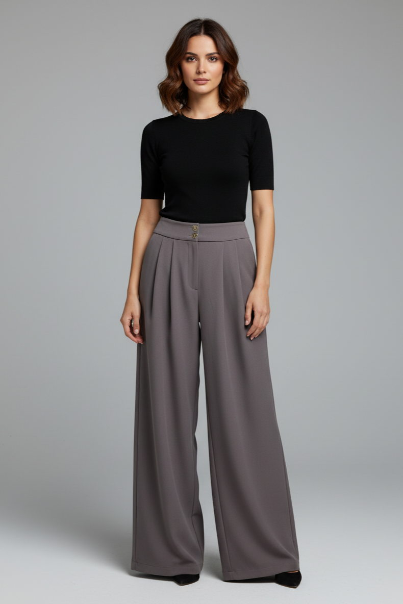 Zerina Çift Pileli Vizon Pantolon